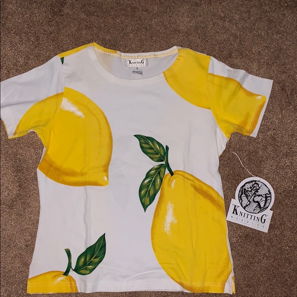 Knitting needles lemon design cotton t-shirt
